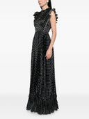 Self Portrait Black Polka Dot Frill Maxi Dress