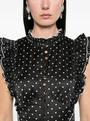 Self Portrait Black Polka Dot Frill Maxi Dress