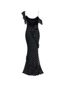 Self Portrait Black Polka Dot Georgette Maxi Dress
