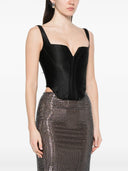 Self Portrait Black Taffeta Corset Top