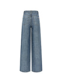 Self Portrait Rhinestone Croc Effect Wide Leg Jeans