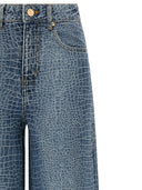 Self Portrait Rhinestone Croc Effect Wide Leg Jeans