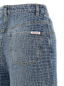 Self Portrait Rhinestone Croc Effect Wide Leg Jeans