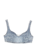 Selbstporträt-Denim-Bralette mit Strass und Kroko-Effekt