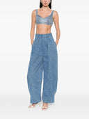 Selbstporträt-Denim-Bralette mit Strass und Kroko-Effekt