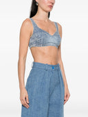 Selbstporträt-Denim-Bralette mit Strass und Kroko-Effekt
