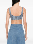 Selbstporträt-Denim-Bralette mit Strass und Kroko-Effekt