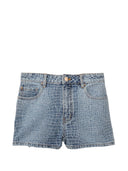 Selvportræt Rhinestone Croc Effect denimshorts