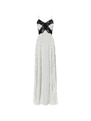 Self Portrait White Polka Dot Satin Lace Maxi Dress