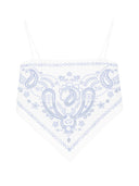 Self Portrait White And Blue Embroidered Linen Top