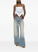 Self Portrait White And Blue Embroidered Linen Top