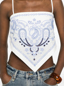Self Portrait White And Blue Embroidered Linen Top