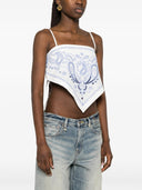 Self Portrait White And Blue Embroidered Linen Top