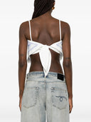 Self Portrait White And Blue Embroidered Linen Top