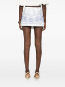 Self Portrait White And Blue Embroidered Linen Skort