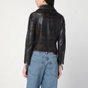 Sword 6644 Black Biker Jacket Vintage Effect In Leather