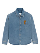 Ami Paris Overshirt With Knitted Ami De Coeur