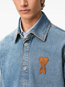 Ami Paris Overshirt With Knitted Ami De Coeur