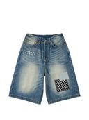 Pantaloncini in denim con toppa in tessuto Evisu HT
