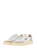 Autry Medalist Low Sneakers In White And Fuchsia Leather And Suede