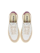 Autry Medalist Low Sneakers In White And Fuchsia Leather And Suede