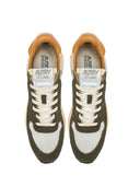 Autry Reelwind Low Sneakers In Green Craquele Leather And Reflective Nylon