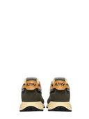 Autry Reelwind Low Sneakers In Green Craquele Leather And Reflective Nylon