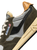 Autry Reelwind Low Sneakers In Green Craquele Leather And Reflective Nylon