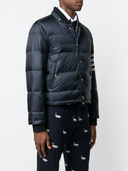 Thom Browne Downfilled Snap Front Detachable Hood Bomber W/ 4 Bar In Matte Finish Nylon