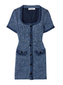 Self Portrait Short Sleeved Minidress In Structured Denim