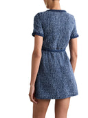 Self Portrait Short Sleeved Minidress In Structured Denim