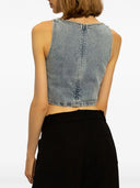 Self Portrait Denim Top Embellished With Rhinestones