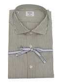 Mazzarelli Camicie Camicia 100% Cotone A Righe Verde E Bianco Slim Fit