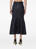 Self Portrait Indigo Denim Belted Midi Skirt