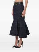 Self Portrait Indigo Denim Belted Midi Skirt