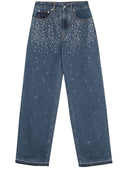 Alessandra Rich Wide Leg Jeans With Rhinestones