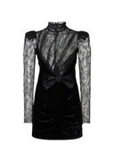 Alessandra Rich Velvet And Lace Mini Dress With Bow