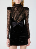 Alessandra Rich Velvet And Lace Mini Dress With Bow