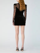Alessandra Rich Velvet And Lace Mini Dress With Bow