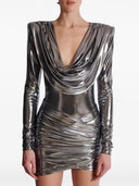 Balmain Short Lamé Dress With Hood Neckline