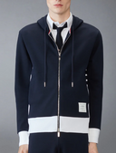 Felpa con cappuccio con zip Thom Browne e 4 barre ingegnerizzate in jersey loopback classico tinta unita a blocchi di colore