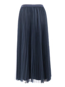 Fabiana Filippi Gonna Ampia In Tulle Plisse' Con Cinta In Maglia Color Blu Notte