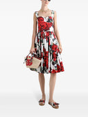 Dolce & Gabbana Midi Dress With Red Roses On A White Background