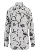 Thom Browne Classic Long Sleeve Button Down Point Collar Shirt In Engineered Bird Toile Printed Silk Twill