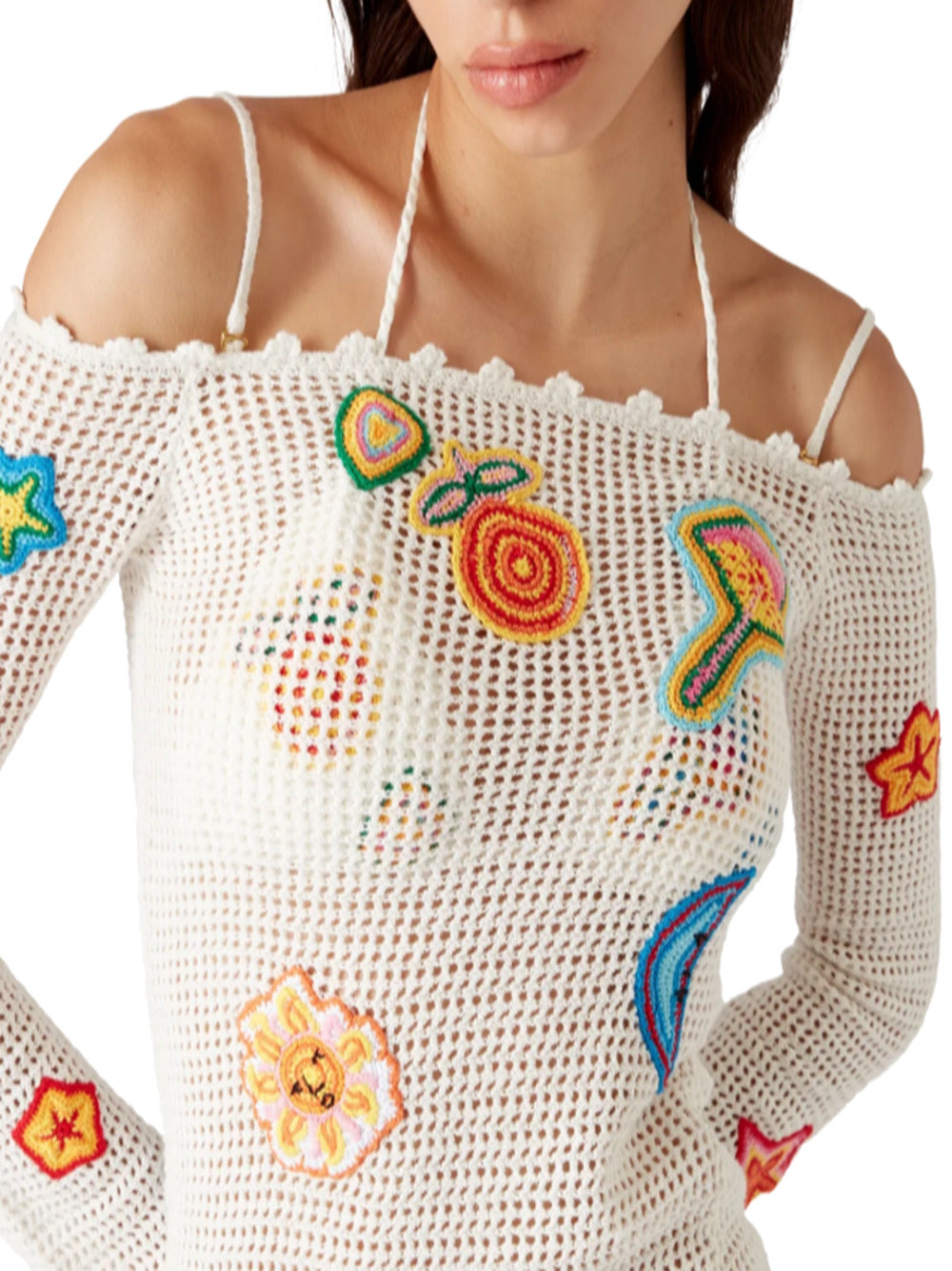 Casablanca Crochet Knit Mini Dress With Patches Balardi Casablanca Crochet Knit Mini Dress With Patches Balardi