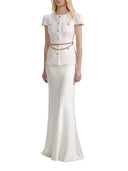 Self Portrait Cream Taffeta Chain Belt Maxi Dress