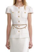 Self Portrait Cream Taffeta Chain Belt Maxi Dress