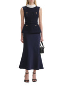Self Portrait Navy Boucle Sleeveless Midi Dress