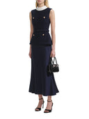 Self Portrait Navy Boucle Sleeveless Midi Dress