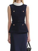 Self Portrait Navy Boucle Sleeveless Midi Dress